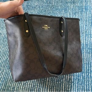 Coach Black and Brown Leather Tote with Gold Accents